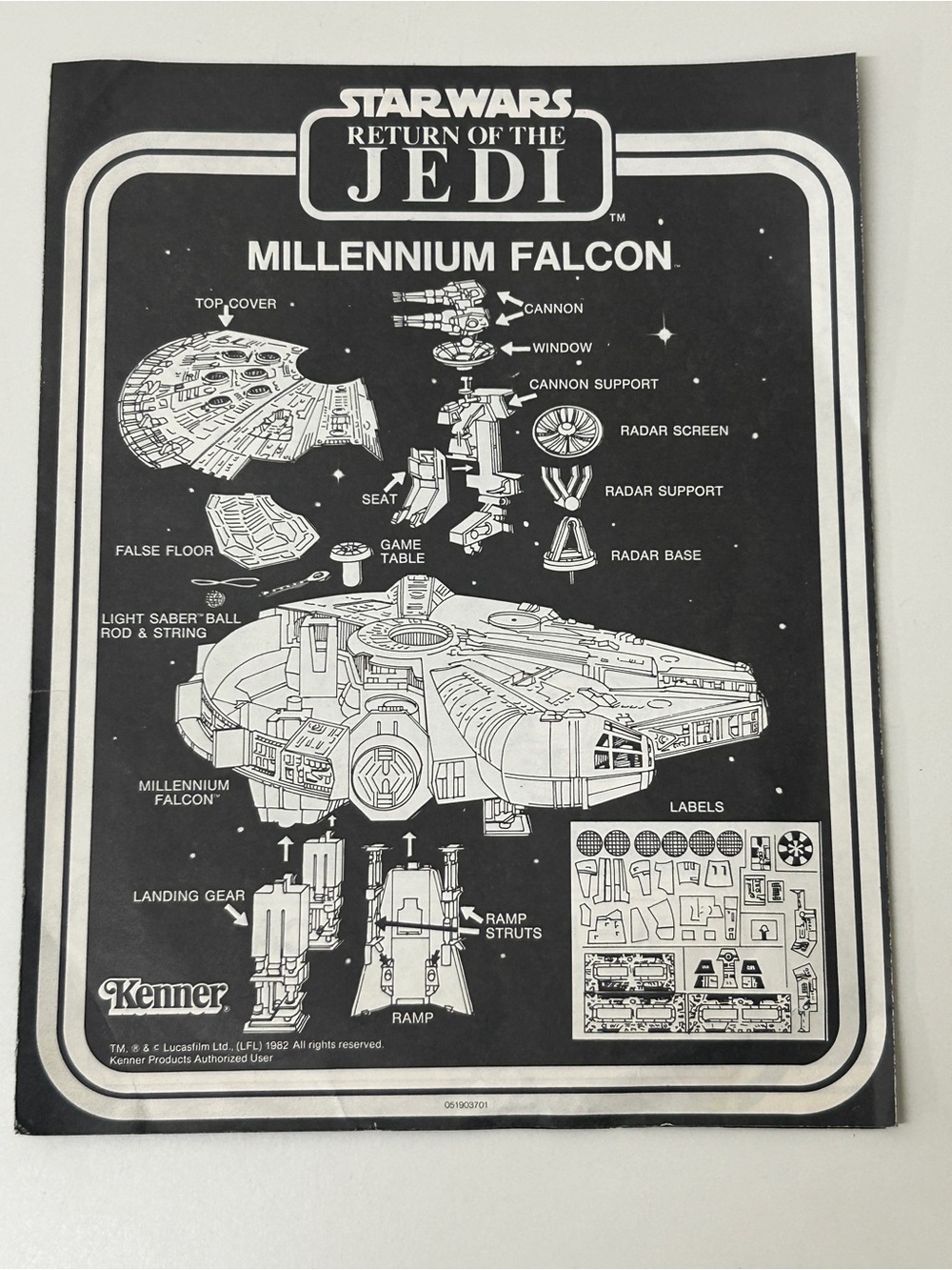 c. 1982 Vintage Kenner Star Wars Millennium Falcon Spacecraft Instructions Sheet